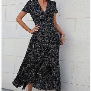 Partygarden Wrap Dress Elegant Black Midi Dress